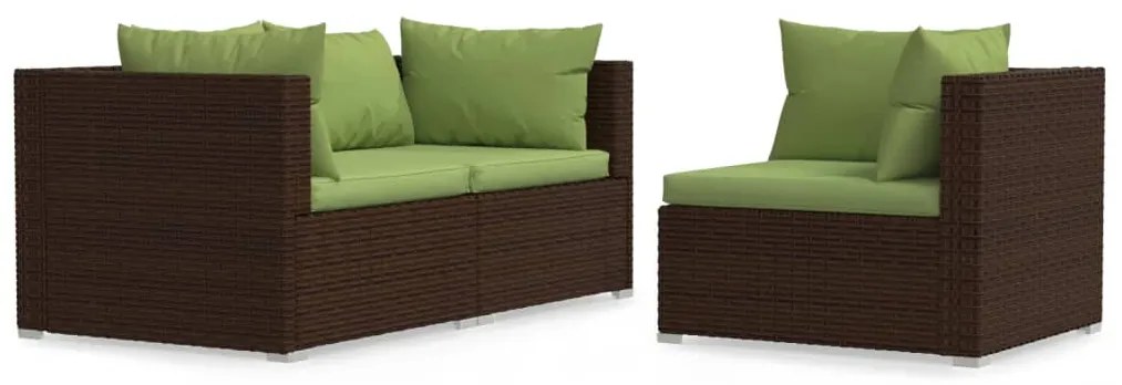 vidaXL Σαλόνι Κήπου Σετ 3 Τεμαχίων Καφέ Συνθετικό Ρατάν με Μαξιλάρια