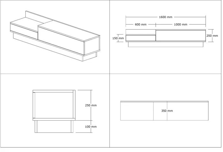 Έπιπλο τηλεόρασης Eclipse λευκό - ανθρακί 160x35x35 εκ. 160x35x35 εκ.