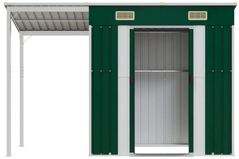 vidaXL Αποθήκη Κήπου Εκτεταμένη Οροφή Πράσινη 277x107x181 εκ. Ατσάλι