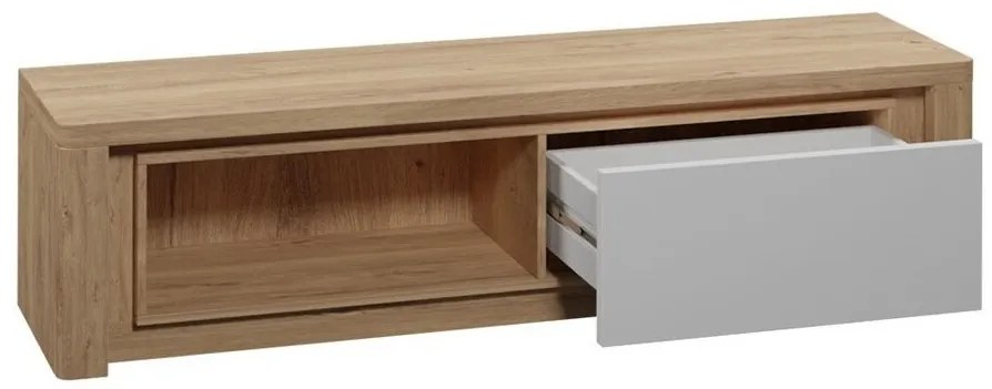 Τραπέζι Tv Stanton G108, Γυαλιστερό λευκό, Ribbeck δρυς, Αριθμός συρταριών: 1, 162x42x41cm, 37 kg | Epipla1.gr