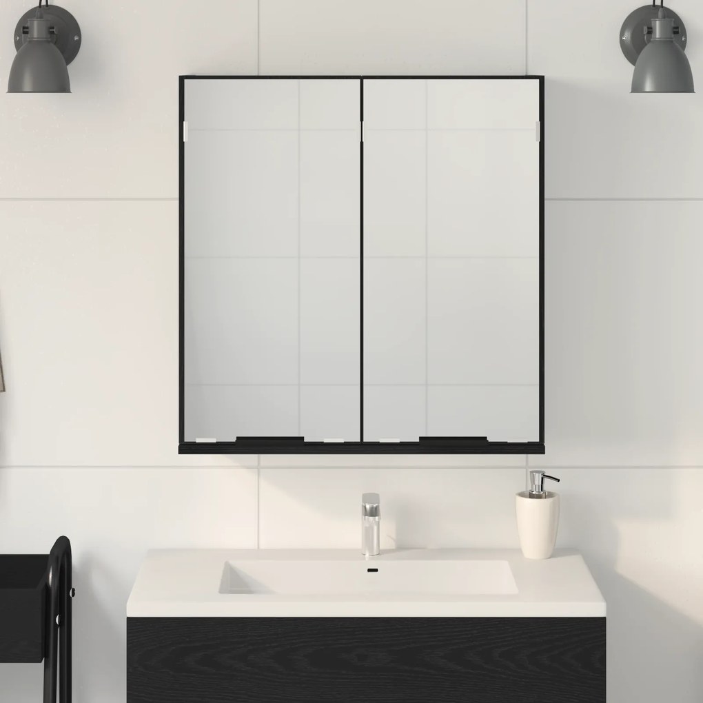 vidaXL Καθρέφτης μπάνιου  - Μαύρη βελανιδιά, 64x20x66,5 εκ, Κατασκευασμένος από επεξεργασμένο ξύλο
