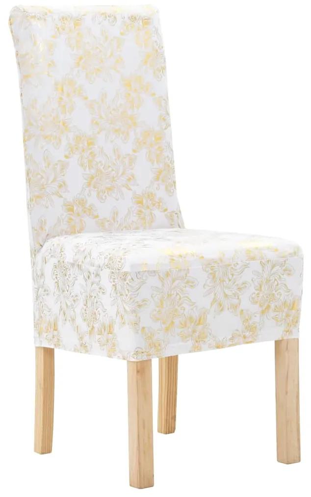 vidaXL Καλύμματα Καρέκλας Ελαστικά Ίσια 6 τεμ. Λευκά με Χρυσό Τύπωμα