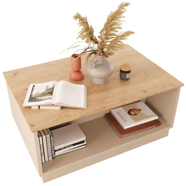 Τραπέζι Monik pakoworld σε oak-ανοιχτό γκρι απόχρωση 90x56x40εκ (1 τεμάχια)