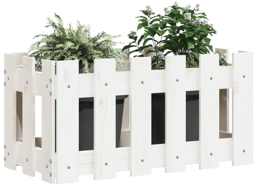 vidaXL Ζαρντινιέρα με Σχέδιο Φράχτη Λευκή 60 x 30 x 30 εκ. Μασίφ Πεύκο
