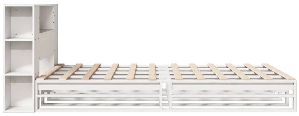 vidaXL Κρεβάτι Βιβλιοθήκη Χωρίς Στρώμα Λευκό 135x190 εκ Μασίφ Πεύκο