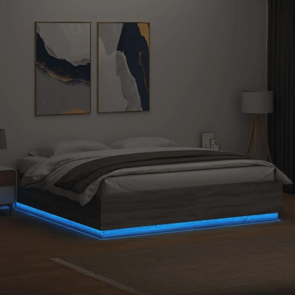 Πλαίσιο Κρεβατιού με Φώτα LED Γκρι sonoma 200x200εκ. Επεξ. Ξύλο - Γκρι