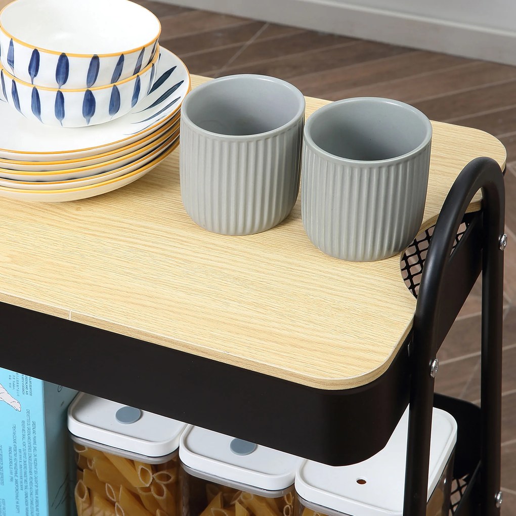 HOMCOM Τροχήλατο καρότσι, καρότσι σερβιρίσματος με 3 καλάθια, μέταλλο, πλαστικό, Μαύρο