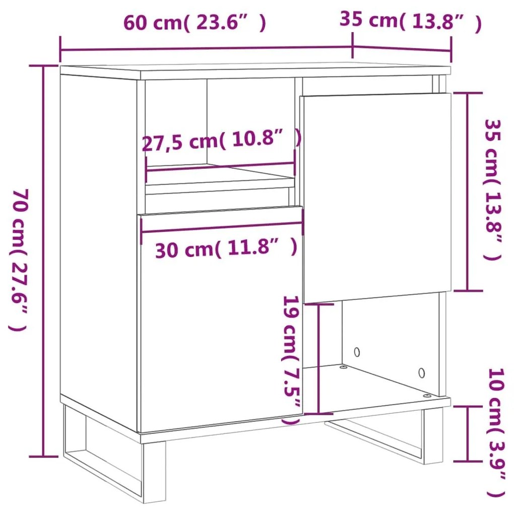 Ντουλάπι Γκρι Sonoma 60x35x70 εκ. από Επεξεργασμένο Ξύλο - Γκρι