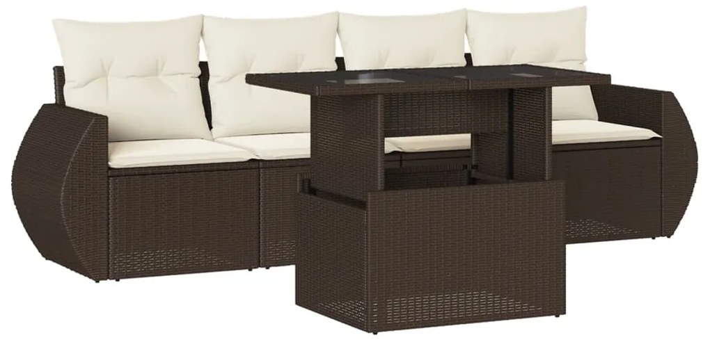 vidaXL Σαλόνι Κήπου Σετ 5 Τεμαχίων Καφέ Συνθετικό Ρατάν με Μαξιλάρια