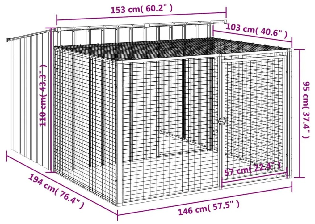 Σπιτάκι Σκύλου με Αυλή Ανθρακί 153x194x110 εκ. Γαλβαν. Χάλυβας - Ανθρακί