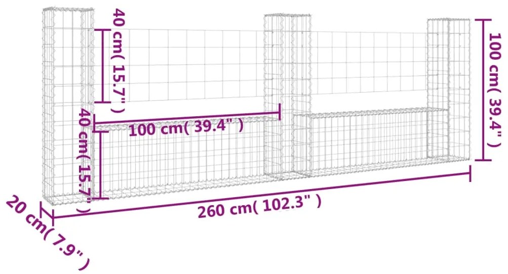 ΣΥΡΜΑΤΟΚΙΒΩΤΙΑ ΣΕ U ΣΧΗΜΑ ΜΕ 3 ΣΤΥΛΟΥΣ 260X20X100 ΕΚ ΣΙΔΕΡΕΝΙΟ 151276