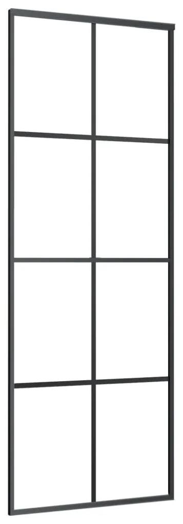 Συρόμενη Πόρτα Μαύρη 76 x 205 εκ. Γυαλί ESG/Αλουμίνιο - Μαύρο