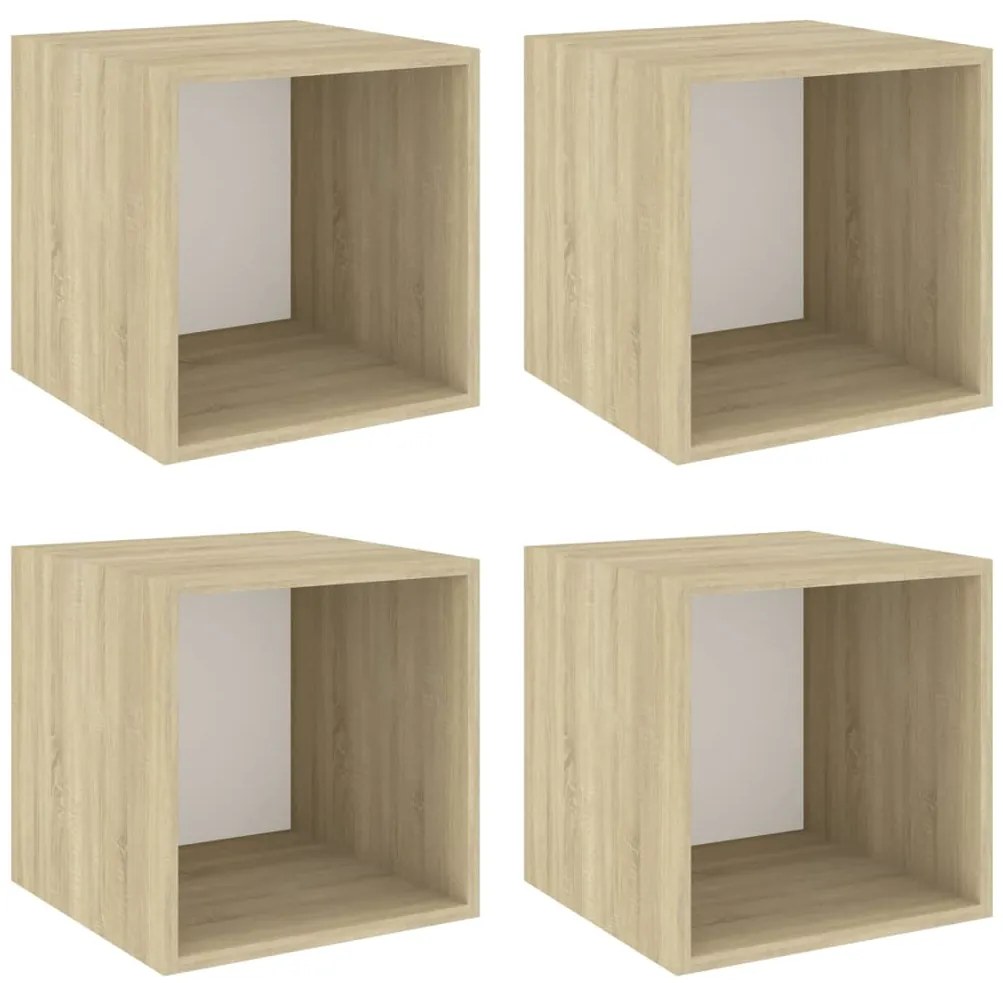 vidaXL Ντουλάπια Τοίχου 4 τεμ. Λευκά / Δρυς 37x37x37εκ. από Επεξ. Ξύλο