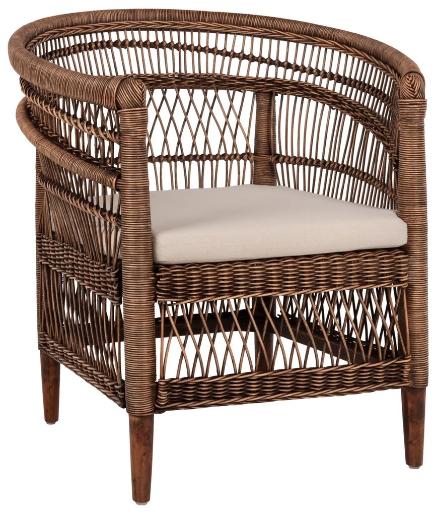 Καρέκλα - Πολυθρόνα MALAWI C9635.01 Ξύλο Μαόνι με Rattan Kαφέ και Λευκό Μαξιλάρι 80x70x86Υεκ. 80x70x86 εκ.