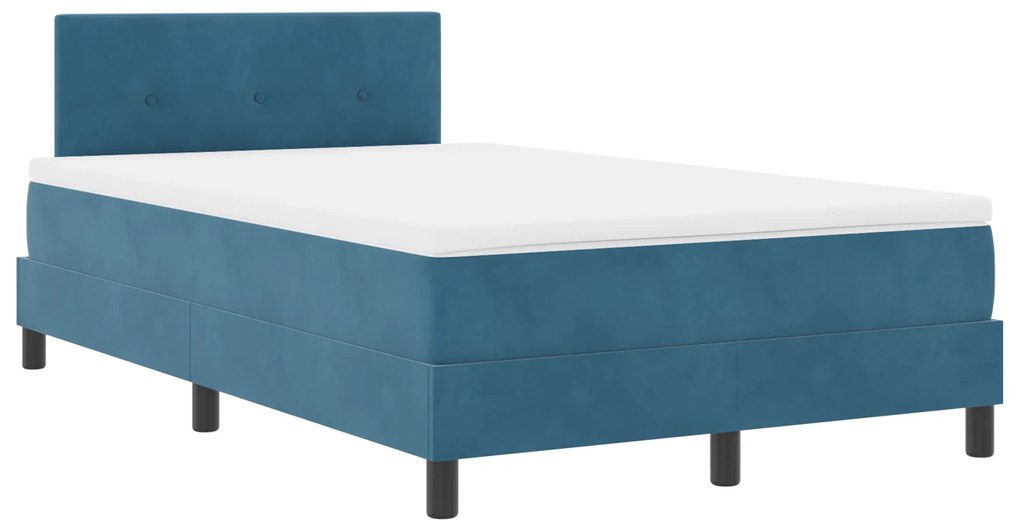 vidaXL κρεβάτι Box Spring  με στρώμα & LED Μπλε Σκούρο 120x200 εκ Βελούδο