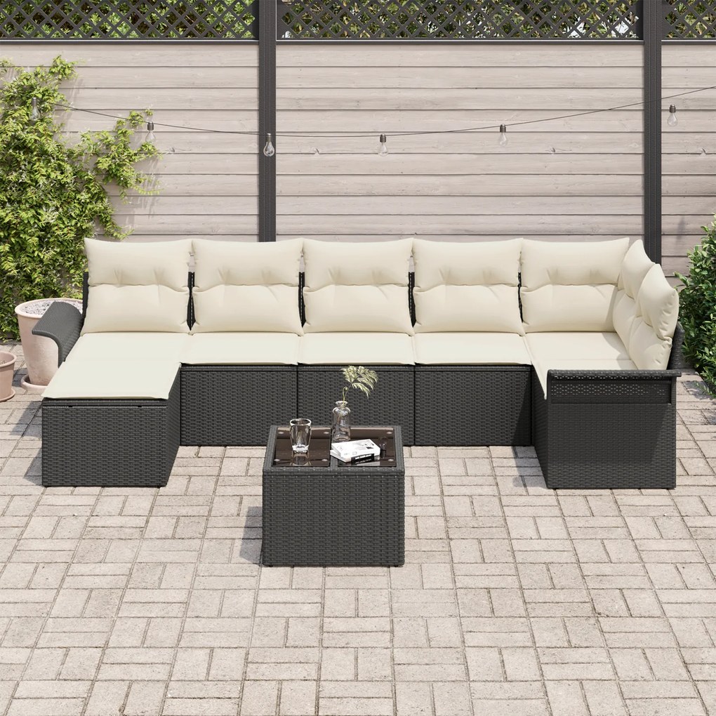 vidaXL Σετ Καναπέ Κήπου 7 κομματιών με Μαξιλάρια Brown Πολυ Ρατάν
