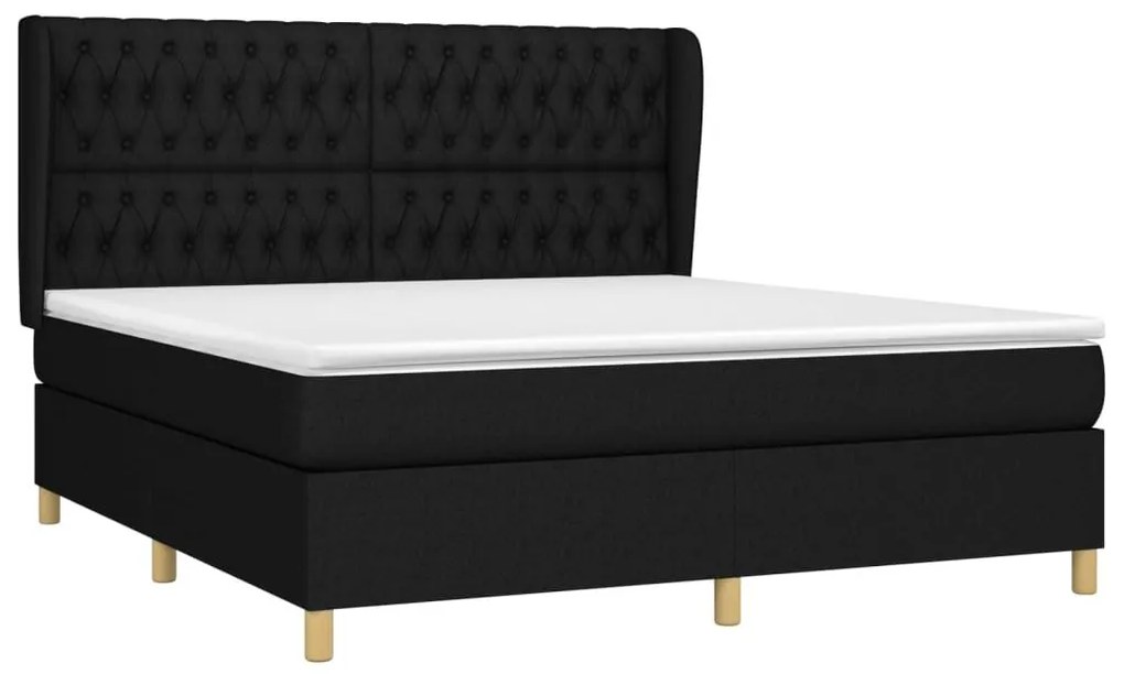 Κρεβάτι Boxspring με Στρώμα Μαύρο 180x200 εκ. Υφασμάτινο - Μαύρο