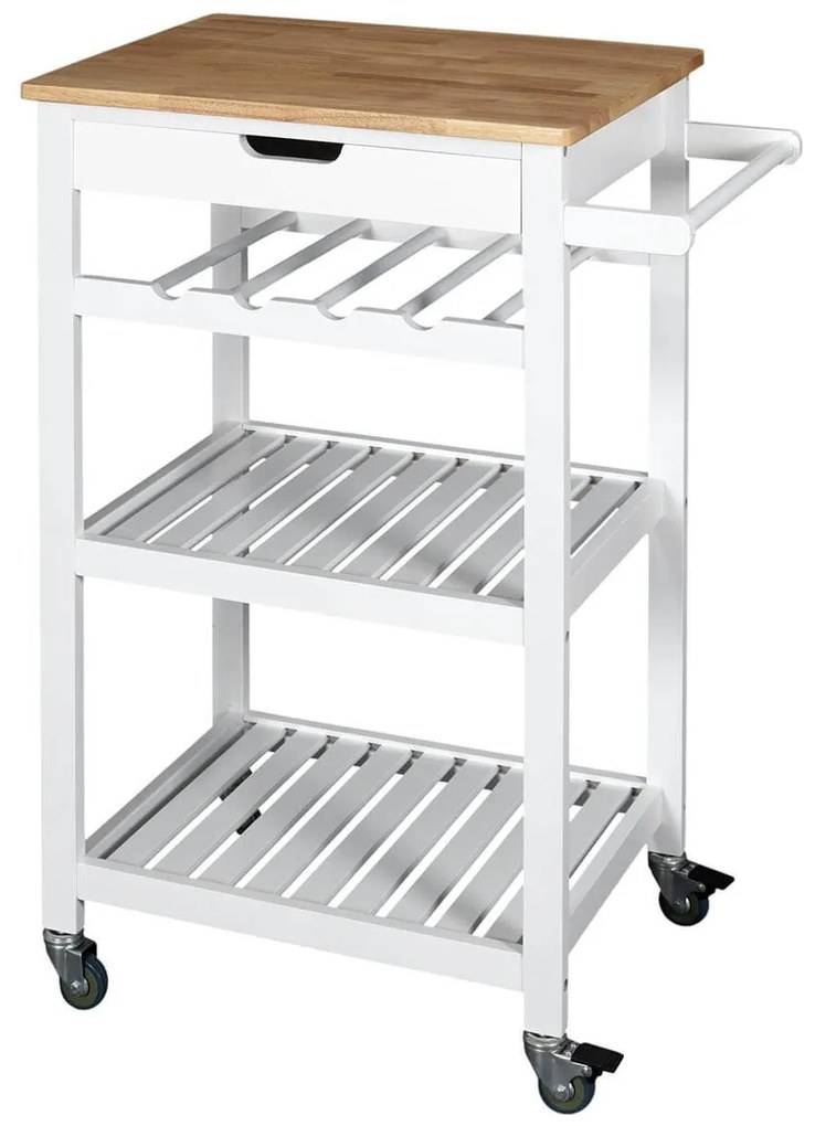 Τρόλεϊ αποθήκευσης και τακτοποίησης κουζίνας Home Deco Factory με 2 ράφια, συρτάρι, θήκη για μπουκάλια και διαστάσεις 61x40x84.5cm - White