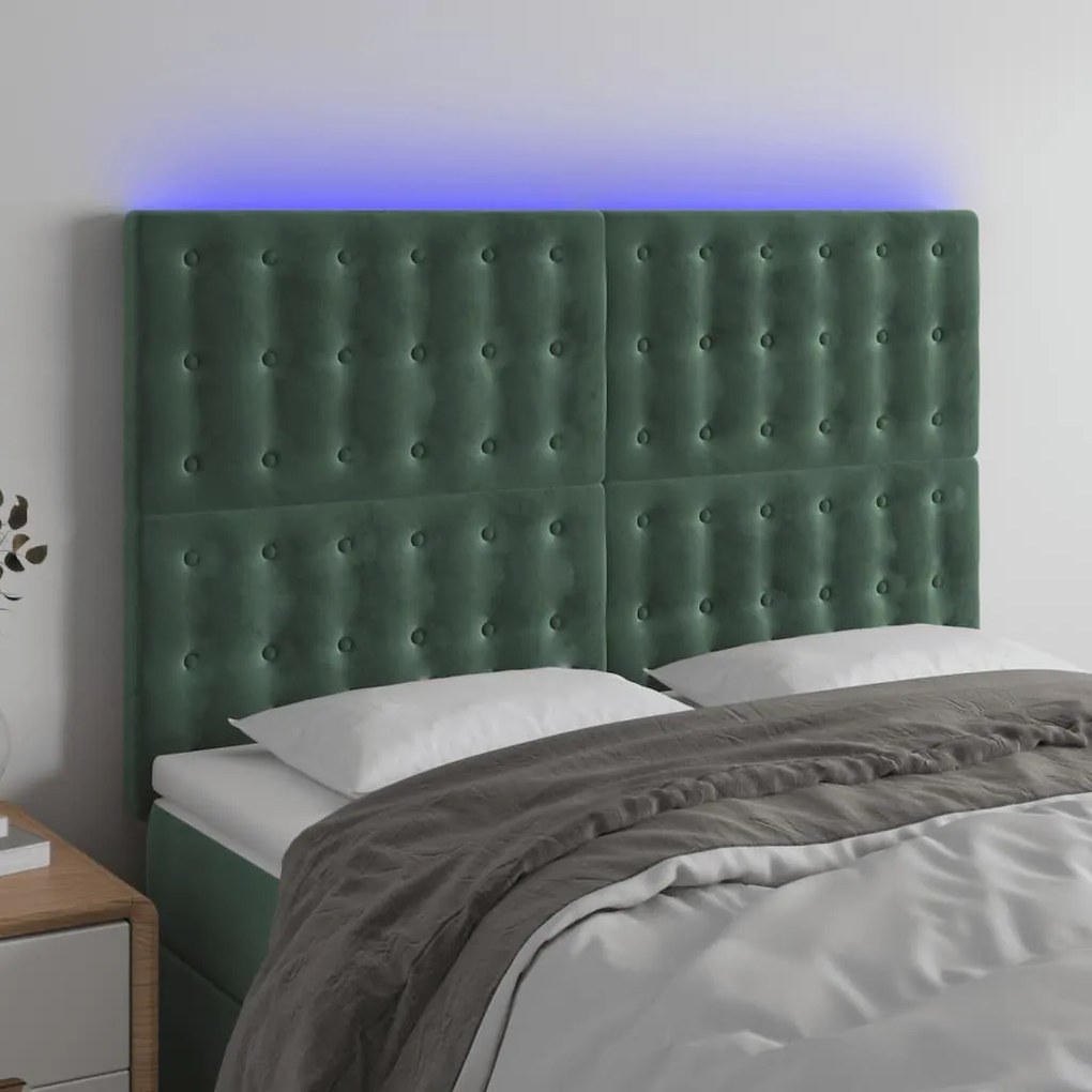vidaXL Κεφαλάρι Κρεβατιού LED Σκούρο Πράσινο 144x5x118/128 εκ.