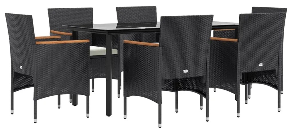 vidaXL Σετ Τραπεζαρίας Κήπου 7 Τεμαχίων Μαύρο με Μαξιλάρια