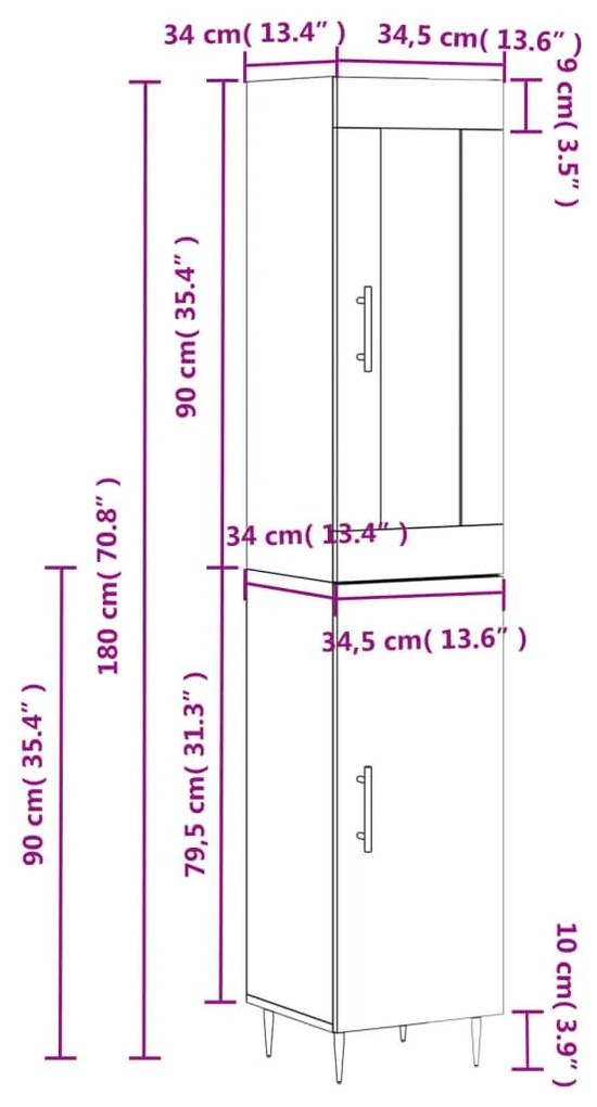 Ντουλάπι Γκρι Σκυροδέματος 34,5x34x180 εκ. Επεξεργασμένο Ξύλο - Γκρι