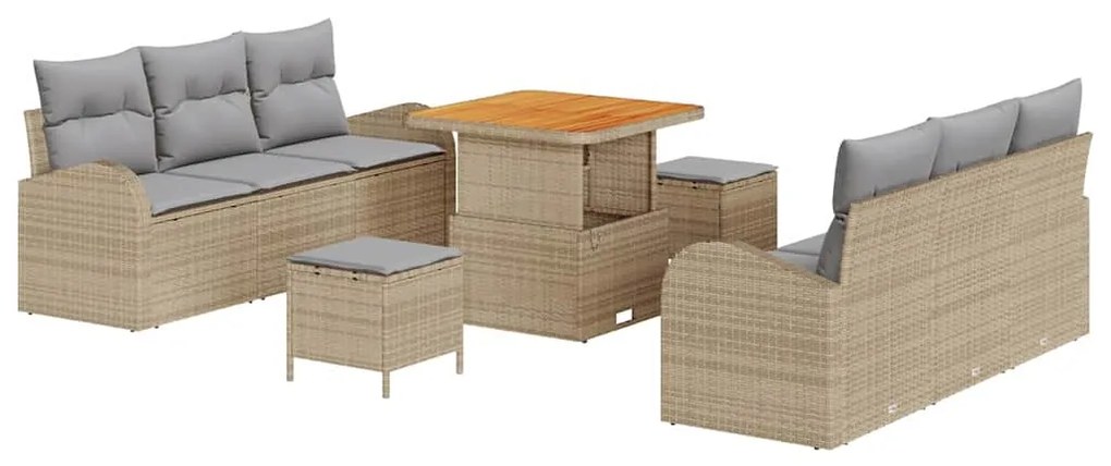 vidaXL Σετ Καναπέ Κήπου με μαξιλάρι 9 pcs Μπεζ Πολυ ράταν