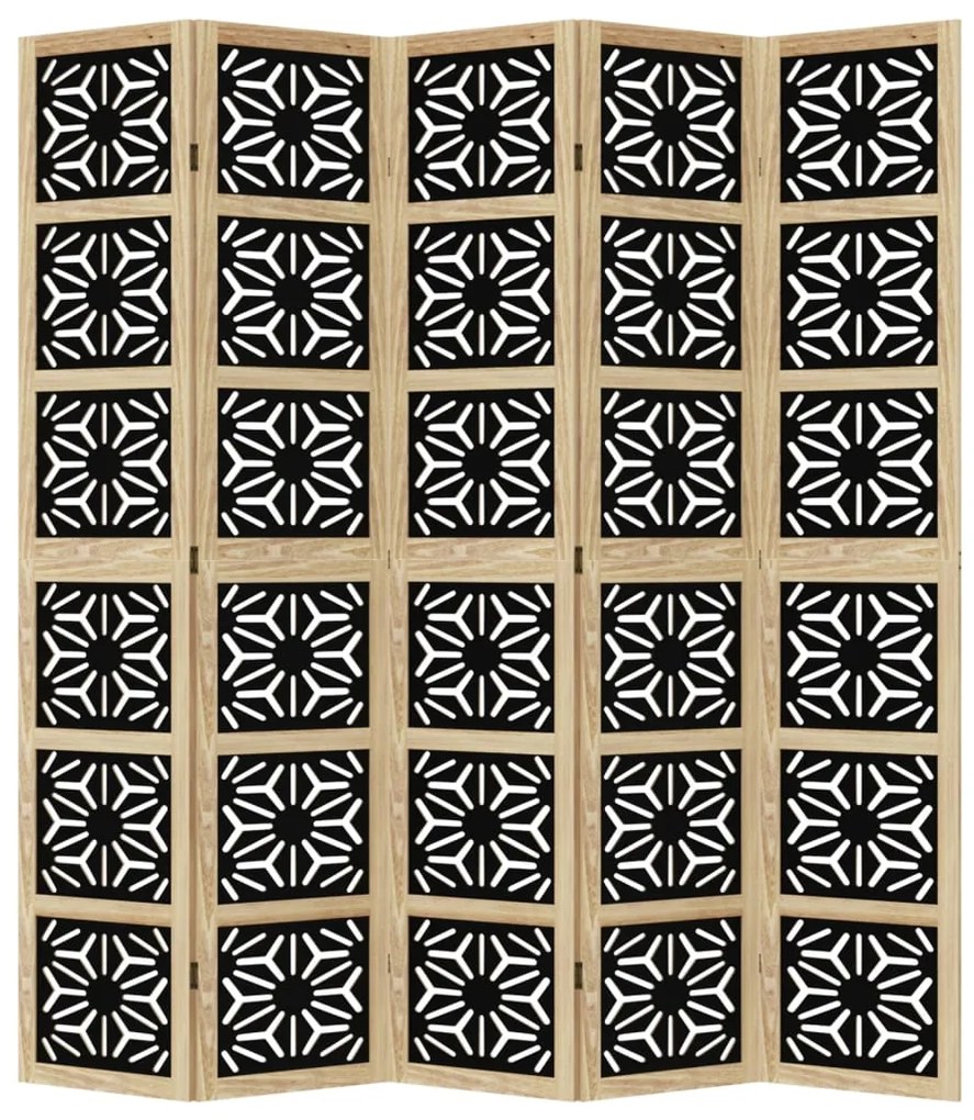 vidaXL Διαχωριστικό Χώρου με 5 Πάνελ Καφέ/Μαύρο Μασίφ Ξύλο Παυλώνιας