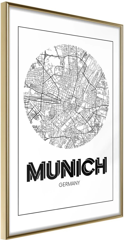 Αφίσα - City Map: Munich (Round) - 20x30 - Χρυσό - Χωρίς πασπαρτού