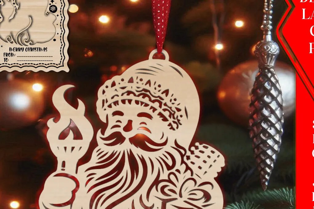 Σετ των 3 Intra απο ξύλο plywood 3mm-4mm πάχος Χριστουγεννιάτικο στολίδι με κάρτα  C Δίασταση 8x8 cm INTRAFABR-107930687