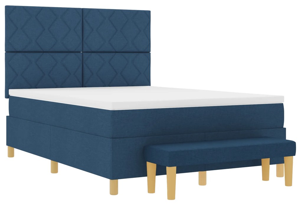 vidaXL Κρεβάτι Box Spring με Στρώμα & Πάγκο Μπλε 160x200 εκ. Ύφασμα