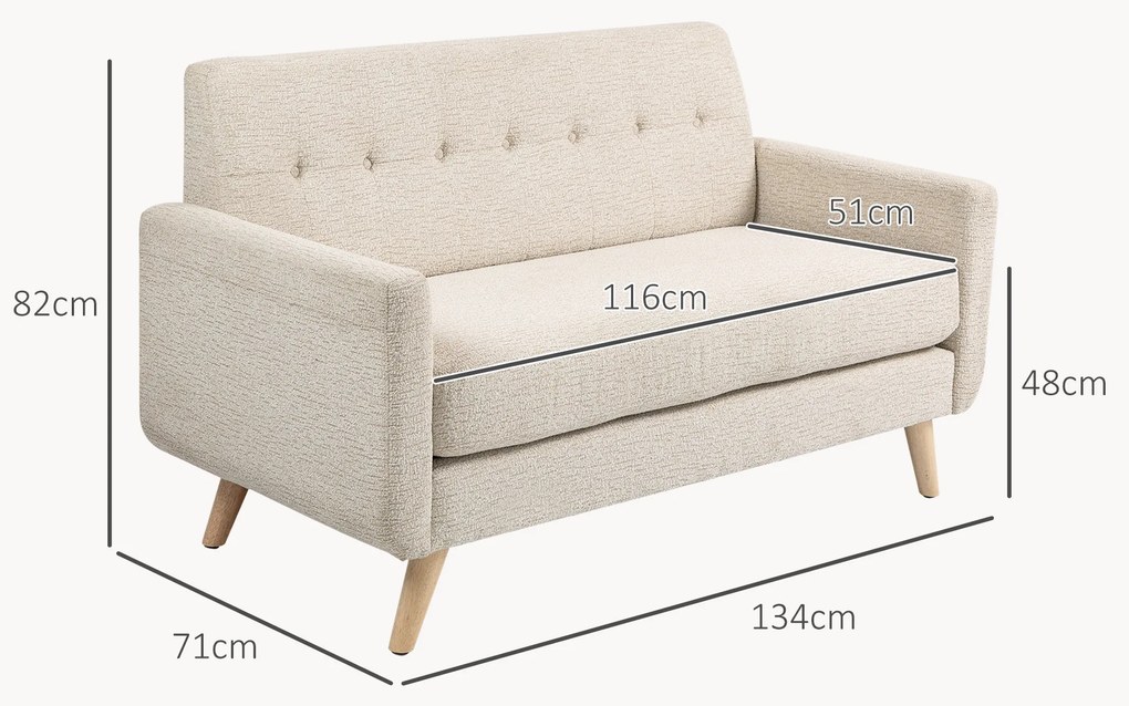 HOMCOM Καναπές δύο θέσεων, άνετος, 134x71x82 cm, Μπεζ