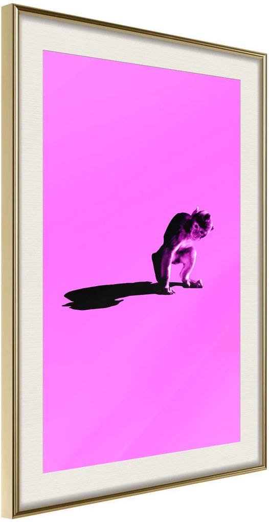 Αφίσα - Monkey on Pink Background - 20x30 - Χρυσό - Με πασπαρτού