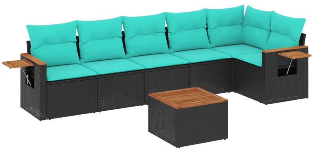 vidaXL Καναπές Σετ 7 Τεμαχίων Μαύρο Συνθετικό Ρατάν με Μαξιλάρια