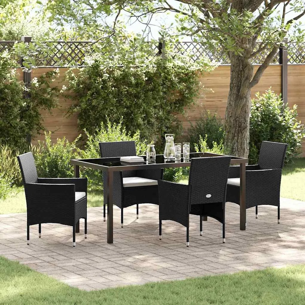 vidaXL Σέτ φαγητού για κήπο με μαξιλάρι 5 pcs Μαύρο Πολυ ράταν