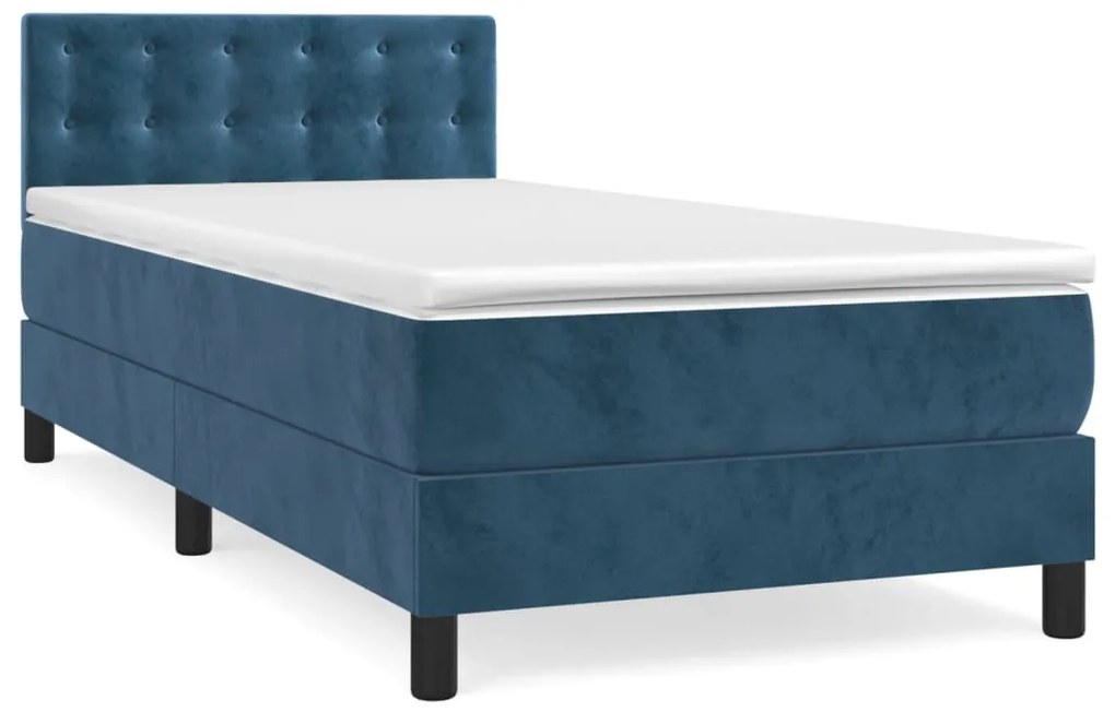 vidaXL Κρεβάτι Boxspring με Στρώμα Σκούρο Μπλε 90x190 εκ. Βελούδινο