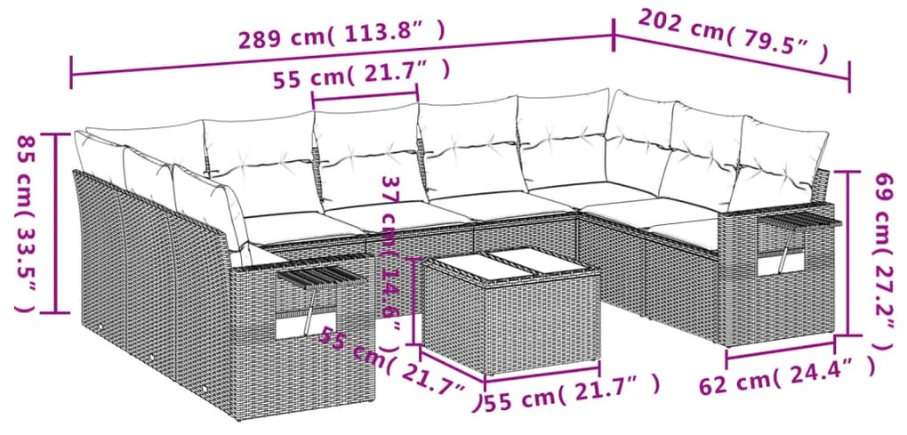 vidaXL Σετ Καναπέ Κήπου 10 τεμ. Μπεζ Συνθετικό Ρατάν με Μαξιλάρια