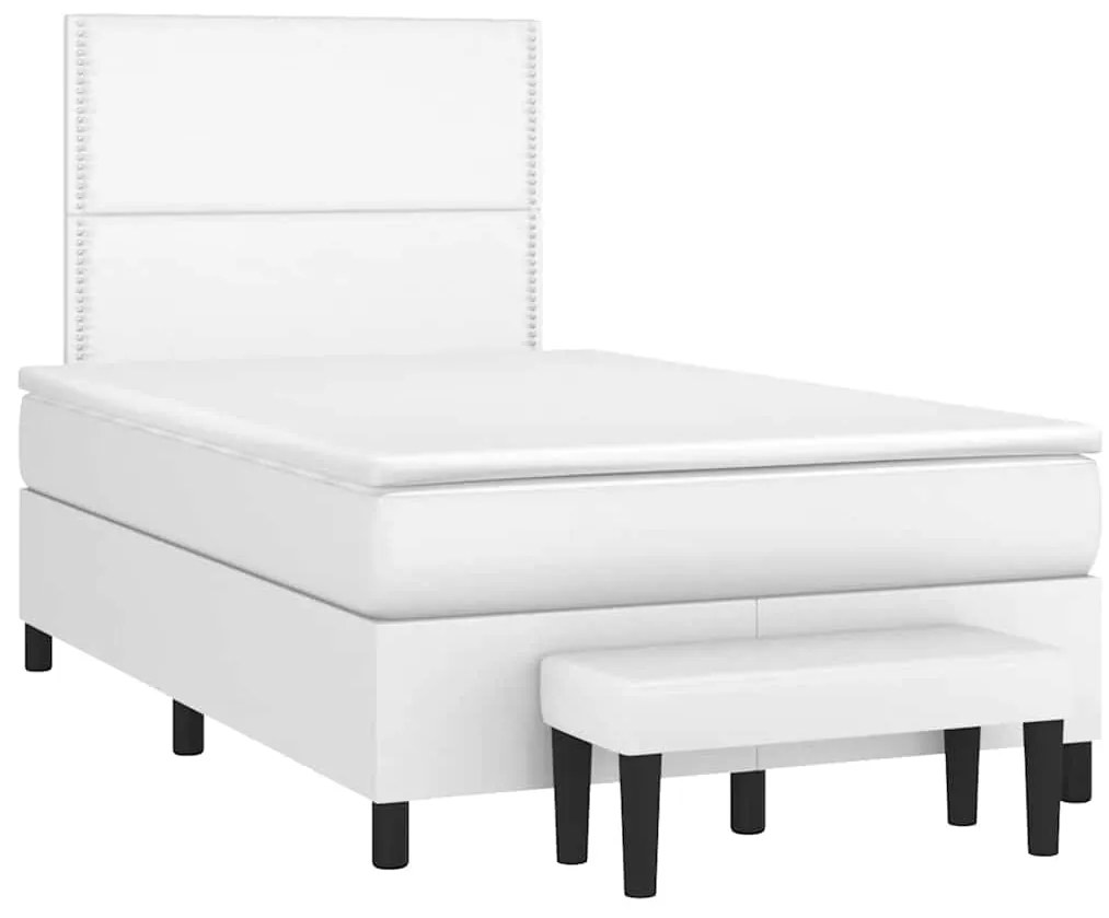 vidaXL Κρεβάτι Boxspring με Στρώμα Λευκό 120x190εκ.από Συνθετικό Δέρμα