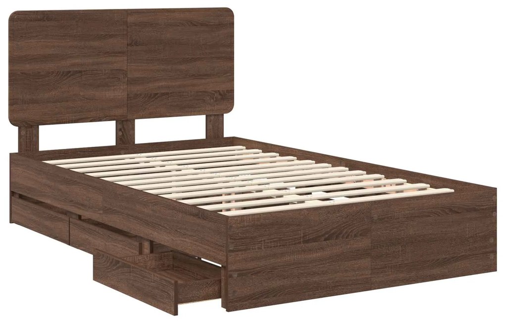 vidaXL Σκελετός Κρεβατιού Καφέ δρυς 135 x 190 cm Μηχανήματος Ξύλο