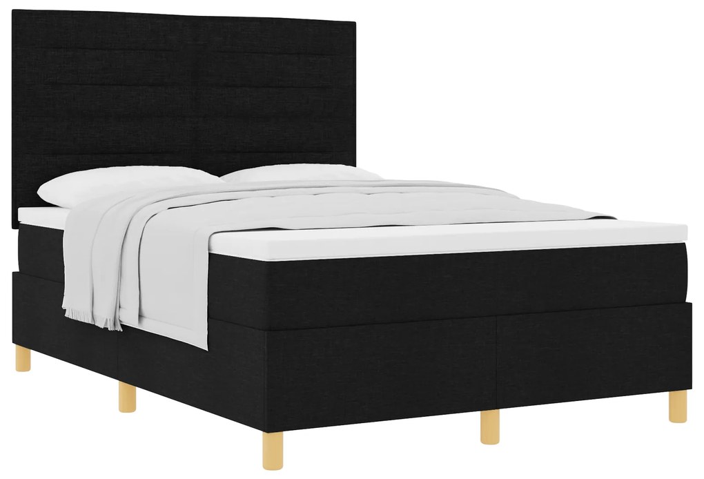 vidaXL Box Spring Bed με Στρώμα Μαύρο 140x200 cm Ύφασμα
