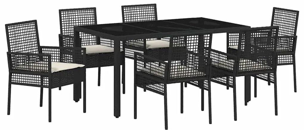 vidaXL Σέτ φαγητού για κήπο 7 pcs Μαύρο Πολυ ράταν