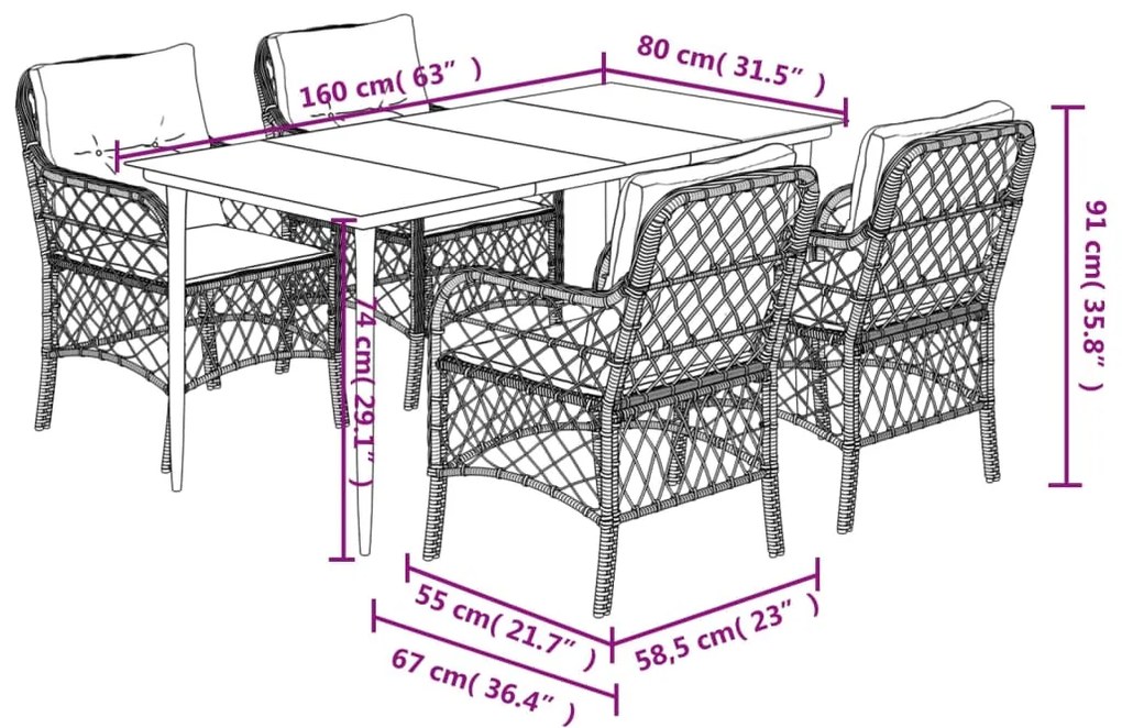 vidaXL Σετ Τραπεζαρίας Κήπου 5 τεμ. Μπεζ Συνθετικό Ρατάν με Μαξιλάρι