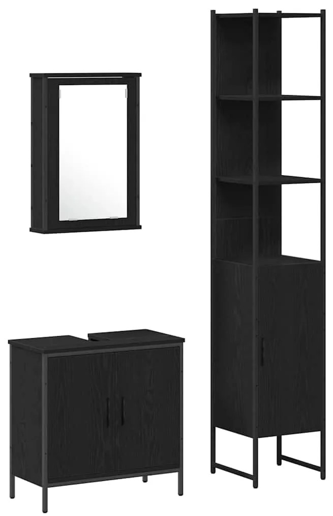 vidaXL Σετ Επίπλων Μπάνιου με ράφι 3 pcs Μαύρο 33 x 33 x 185.5 εκ