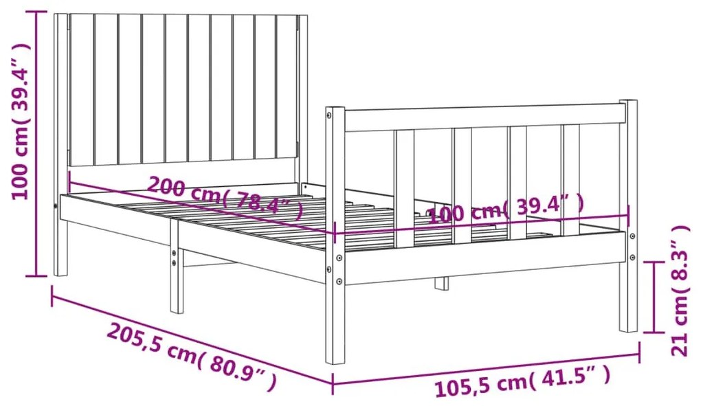 Σκελετός Κρεβατιού Χωρίς Στρώμα Λευκό 100x200 εκ. Μασίφ Πεύκο - Λευκό