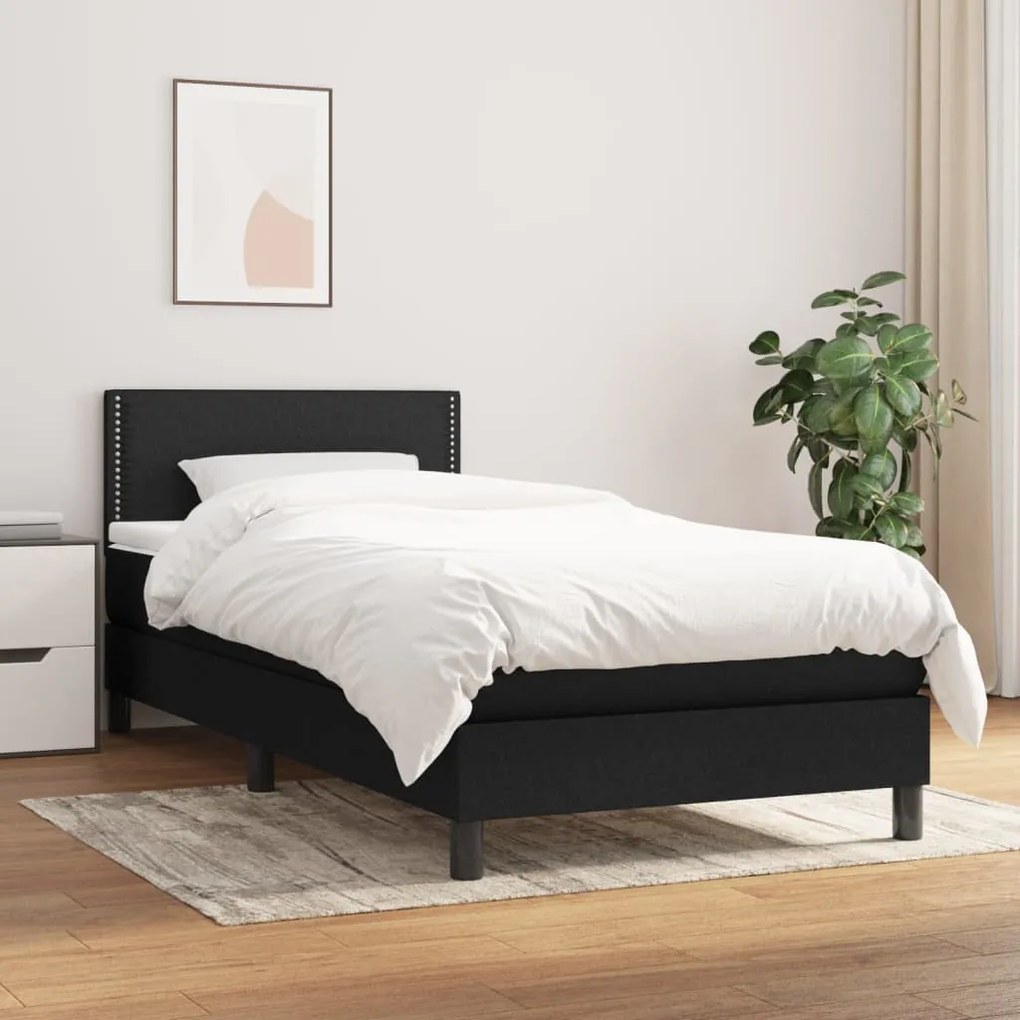 vidaXL Κρεβάτι Boxspring με Στρώμα Μαύρο 100 x 200 εκ. Υφασμάτινο