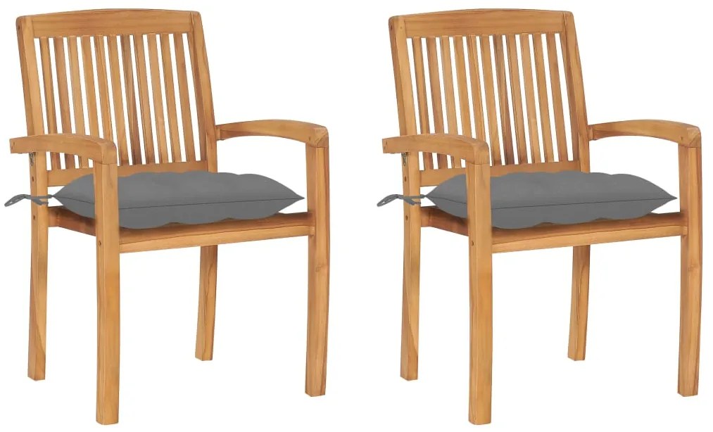 vidaXL Καρέκλες Κήπου 2 τεμ. από Μασίφ Ξύλο Teak με Γκρι Μαξιλάρια