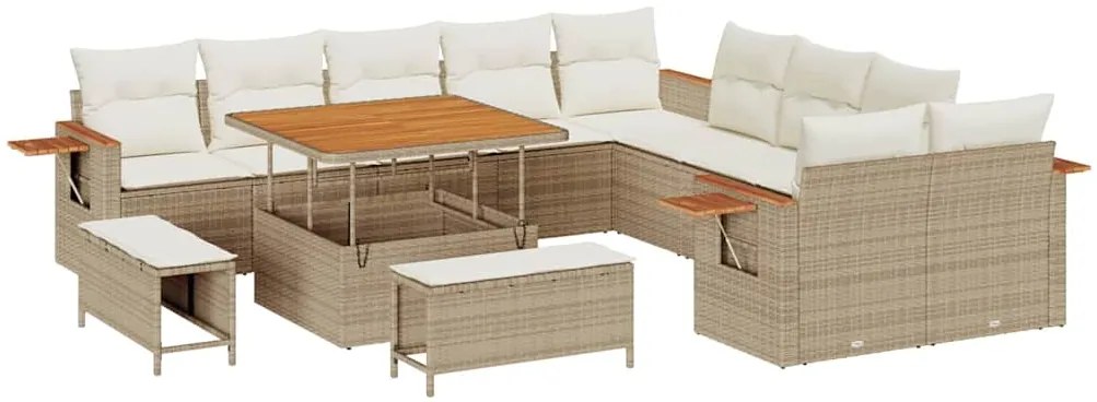 vidaXL Σετ Καναπέ Κήπου με μαξιλάρι 13 pcs Μπεζ Πολυ ράταν