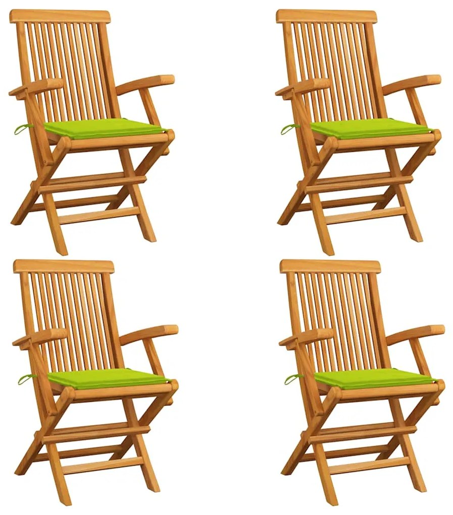 vidaXL Καρέκλες Κήπου 4 τεμ. Μασίφ Ξύλο Teak Φωτεινά Πράσινα Μαξιλάρια