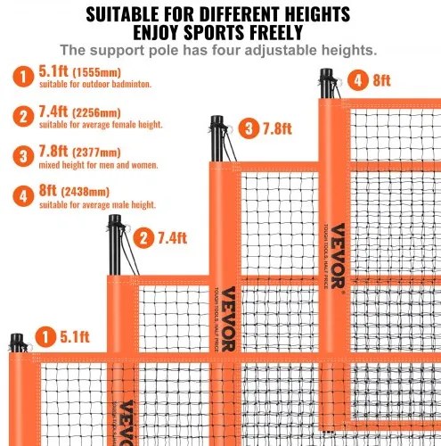 VEVOR Volleyball and Badminton Set, Outdoor Portable Badminton Net, Adjustable Height Steel Poles, Professional Combo Set with PVC Volleyball, Pump, Carrying Bag, Easy Setup for Backyard Beach Lawn