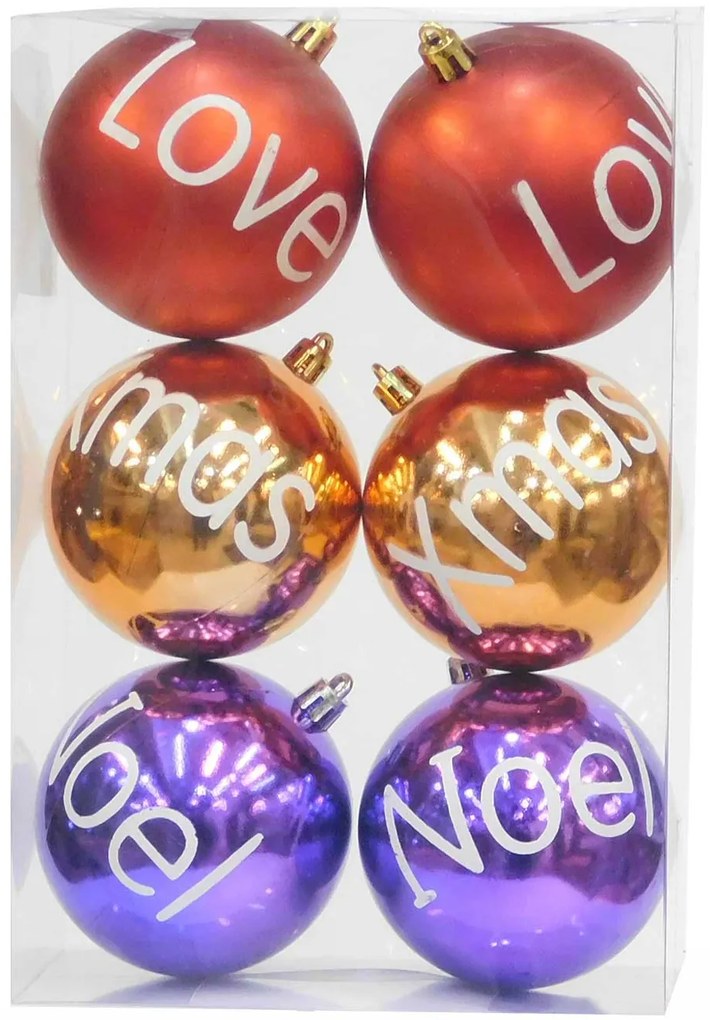 Σετ 6 τεμ. Χριστουγεννιάτικες Μπάλες σε Τρία Χρώματα με Σχέδιο 8cm 236264