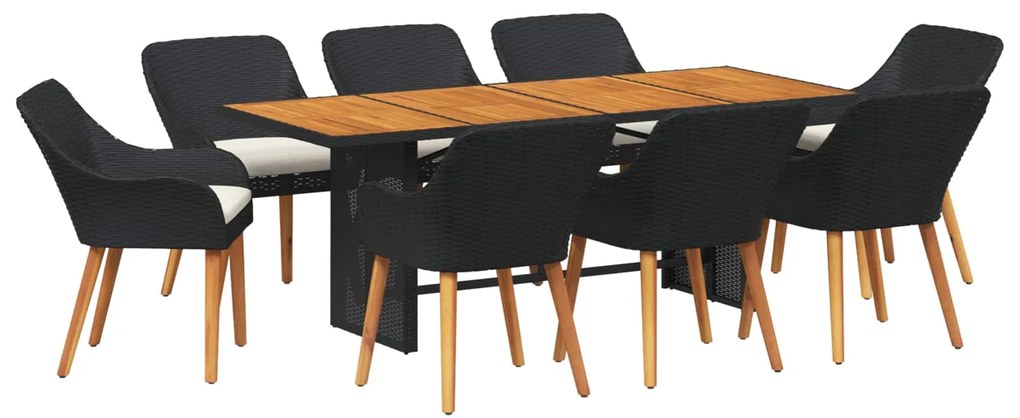 Σέτ φαγητού για κήπο με μαξιλάρι 9 pcs Μαύρο συνθετικό ρατάν